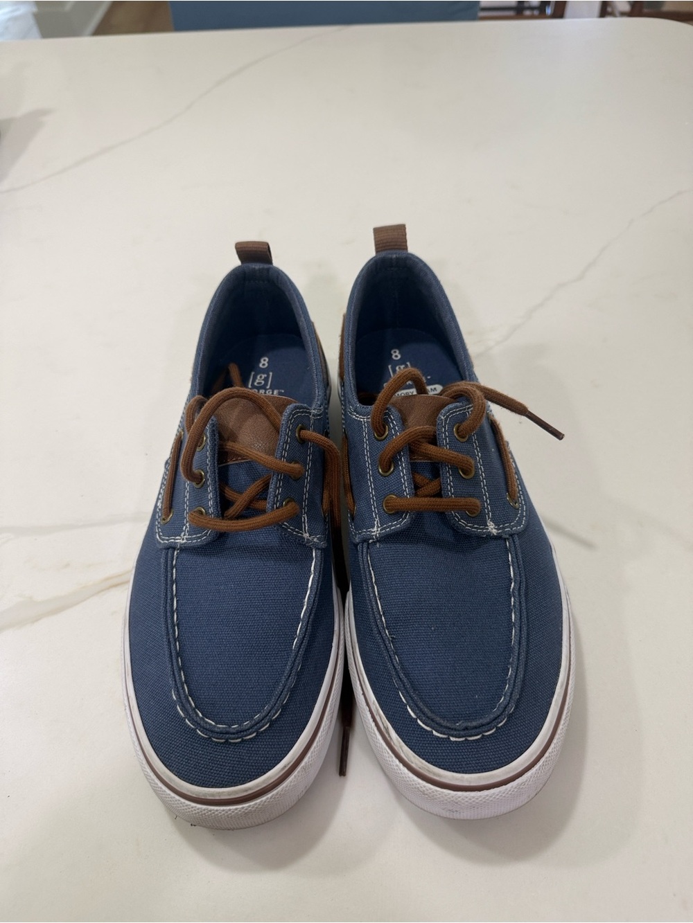 George Navy Canvas Boat Shoes with Brown Laces